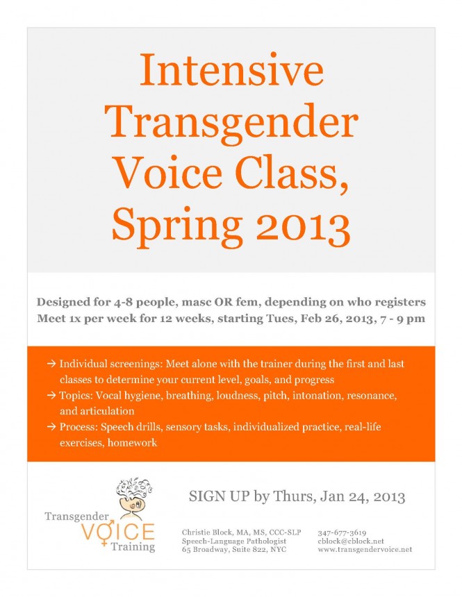Intensive Transgender Voice Class